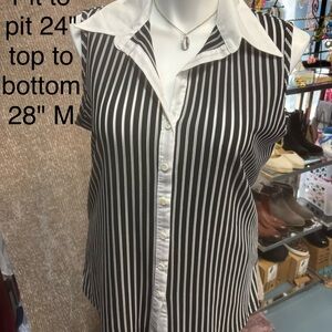 Chic Black and White Striped Sleeveless Button Down Shirt